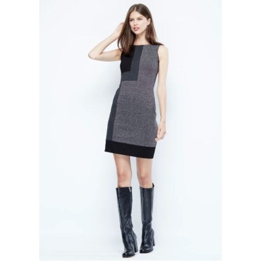 White House Black Market Gray Black Colorblock Sheath Dress Sleeveless Sz L
